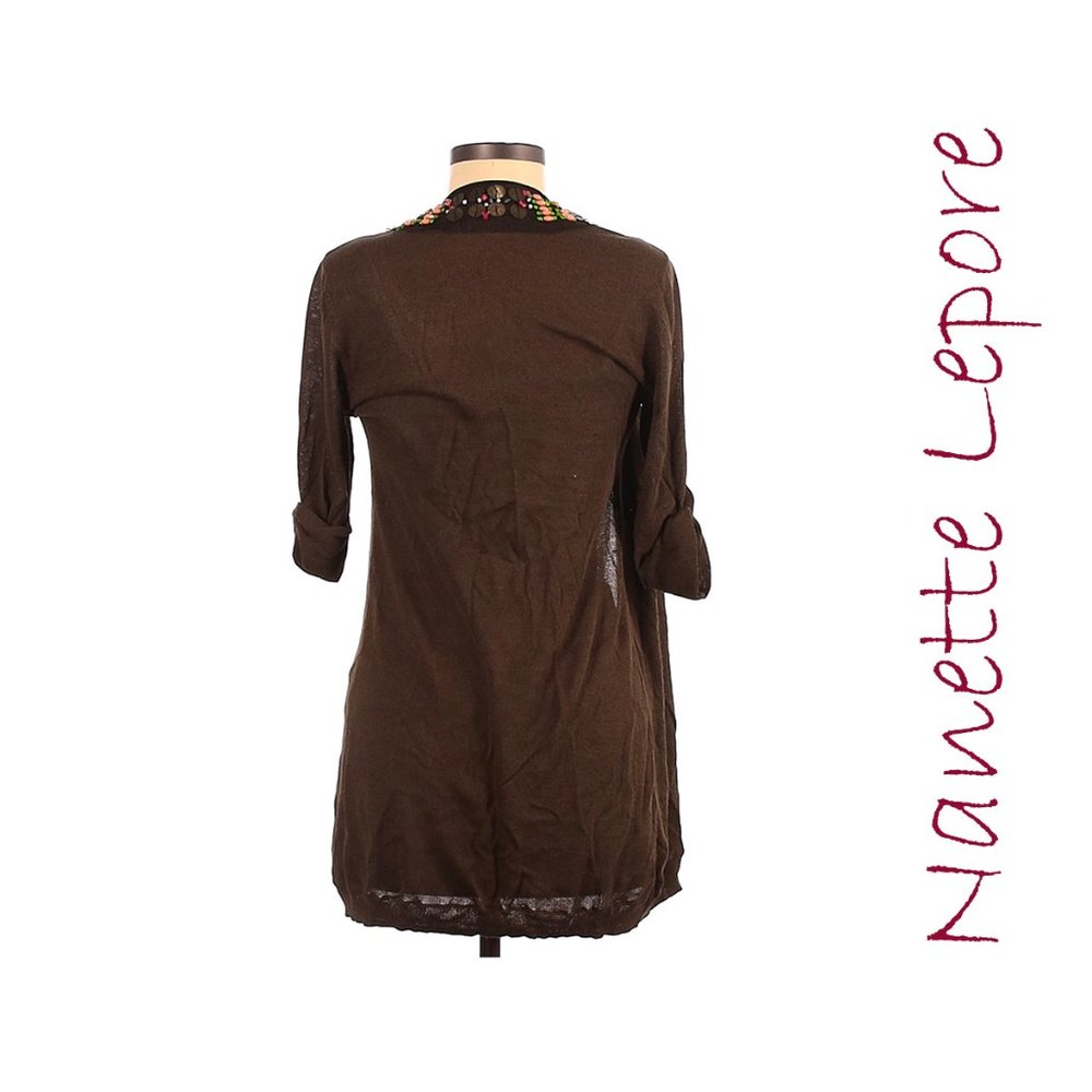 🎉HP🎉Nanette Lepore *RARE* 1000 Temple Embellished Cardigan in Cedar Brown, EUC - Picture 3 of 3